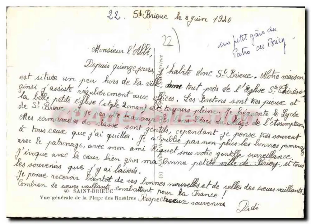 Vista geral da Praia dos Rosários — Saint-Brieuc — editor desconhecido, número de série não visível - Verso