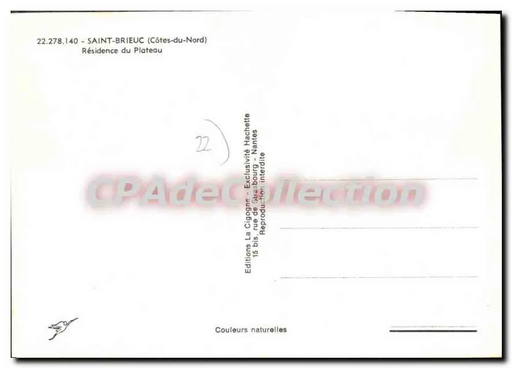 Saint-Brieuc — Residência do Plateau — Éditions La Cigogne - Verso