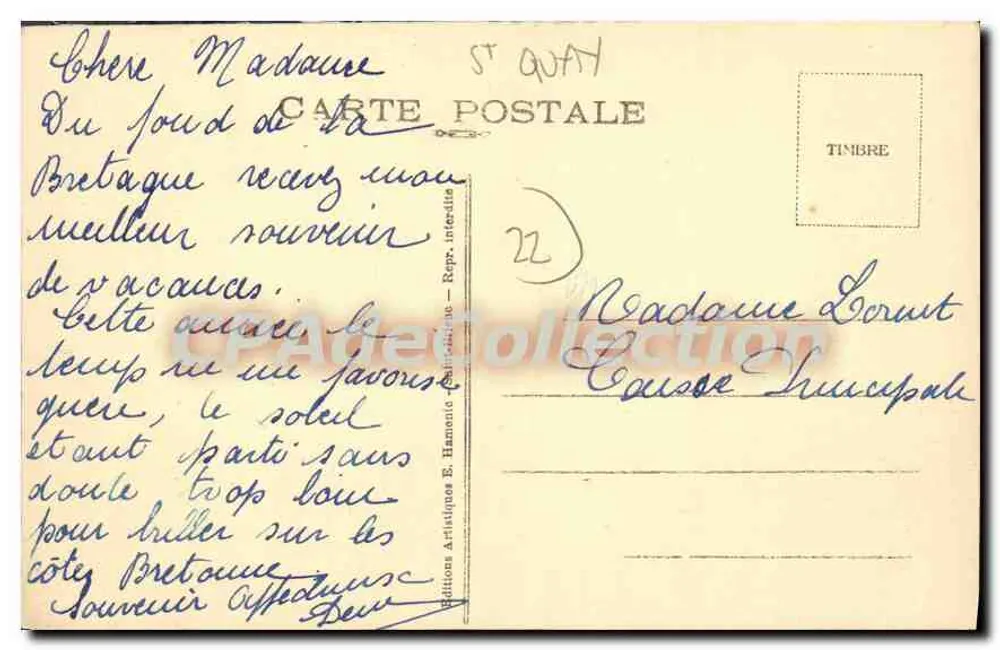 Portrieux-Saint-Quay — Der Hafen — Verlag Artisanat E. Hamonic, Nr. 7215 - Rückseite