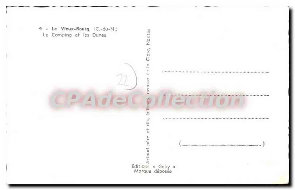 Le Vieux-Bourg (C.-du-N.) — O Camping e as Dunas — Éditions Gaby - Verso
