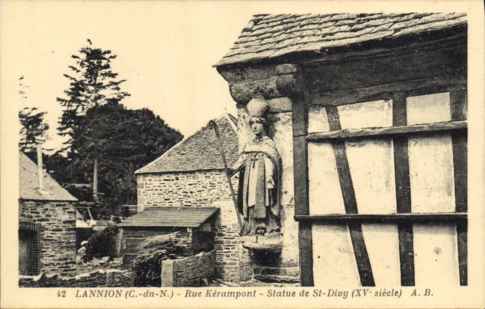 Lannion (C.-du-N.) - Rue Kérampont - Estátua de St-Divy (século XV) - A. B. - Frente