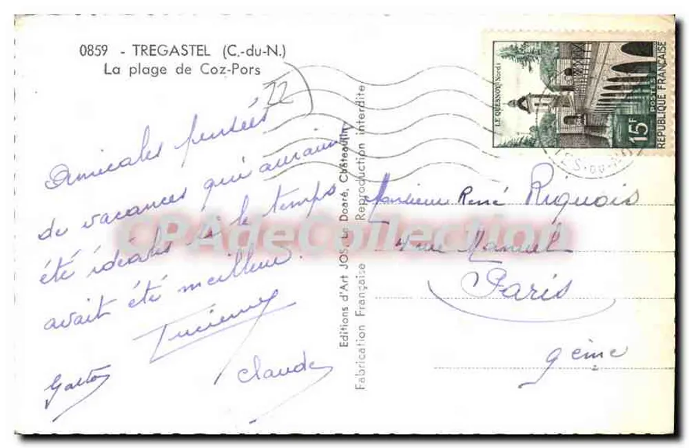A praia de Coz-Pors — Tregastel (C.-du-N.) — Éditions d'Art Jos, n° 0859 - Verso