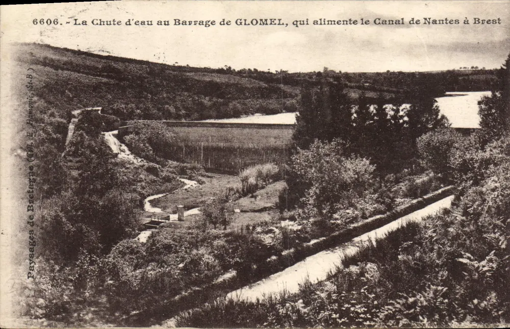 A Cachoeira no Barragem de Glomel — Paisagens da Bretanha (éd. M. E. Prouvost, n° 6606) - Frente