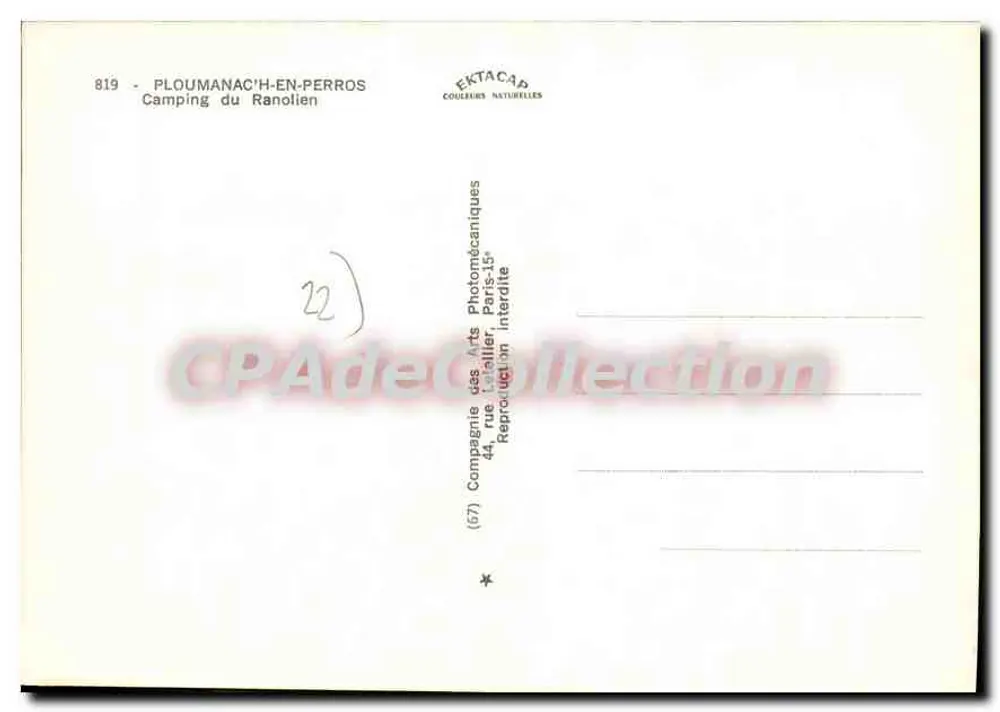 PLOUMANAC'H-EN-PERROS — Camping du Ranolien — EKTACAP - Verso