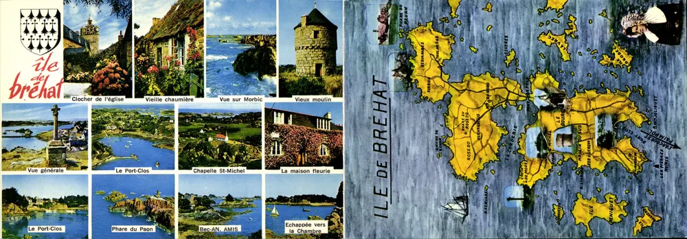 Ilha de Bréhat — Carte postale turística com mapa e poema — Edição D. CAP - THÉRACÉE - Frente
