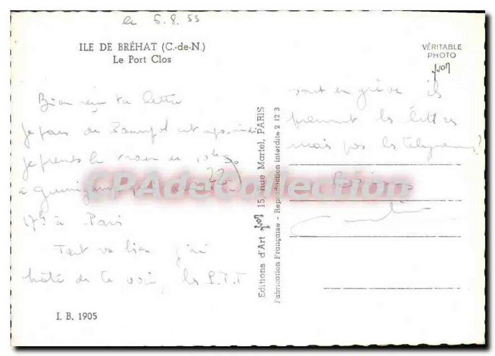Ilha de Bréhat (C.-de-N.) — O Porto Clos — Edições de Arte Martel, Paris - Verso