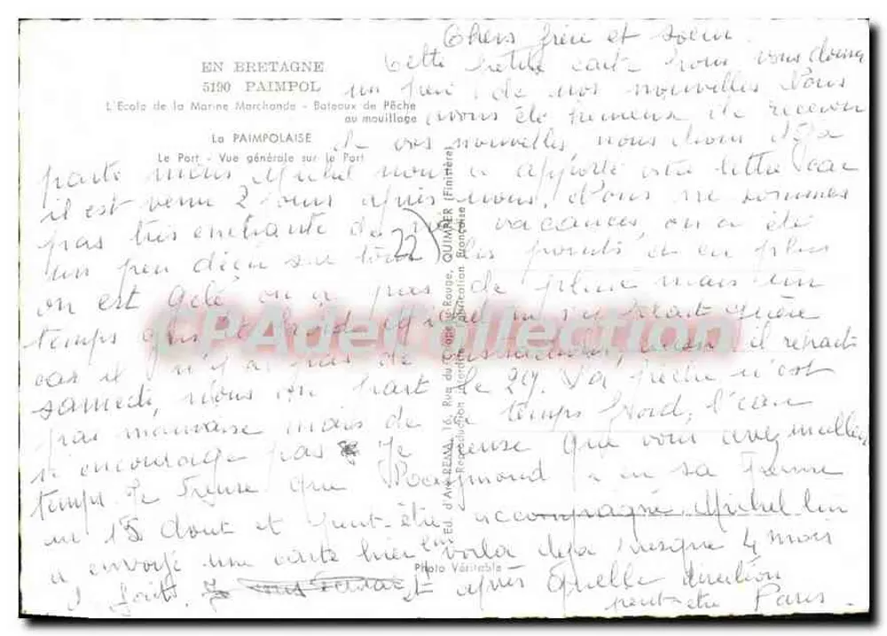 Paimpol — Vista geral do porto e barcos de pesca — Editor: L'Ecole de la Marine Marchanda - Verso
