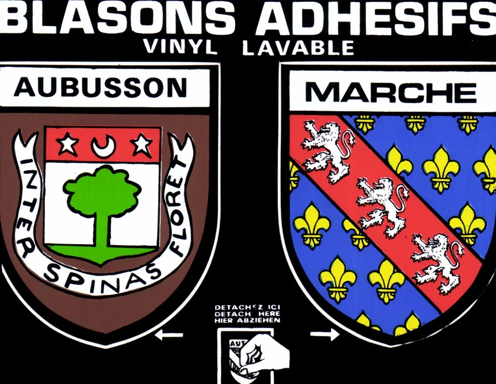 Blason de Aubusson e Marche — Adesivos de vinil laváveis — Edições de Larrieu - Frente