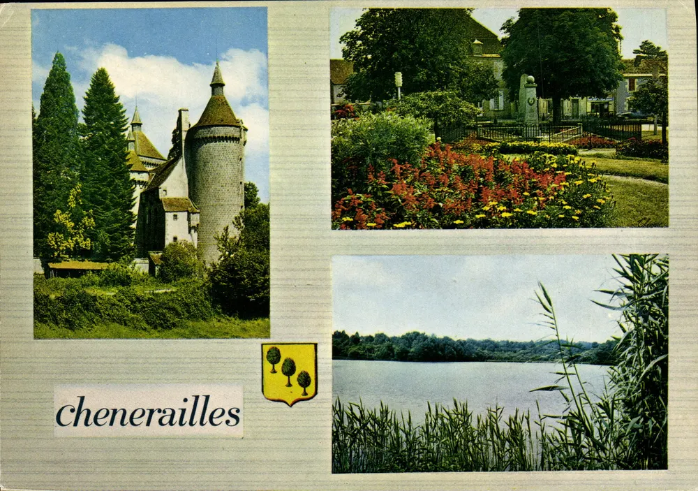 Chenerailles — Zamek Etansanne, Pomnik Aimé Monteil, Jezioro — Wydawnictwo Modemea « Théécjac » - Awers