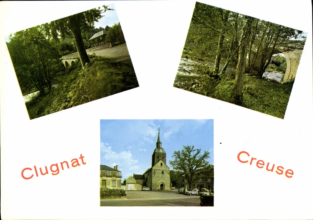 Clugnat — Ponte do Verraux, margens do Verraux, igreja — Editions Théolojac, Limoges - Frente