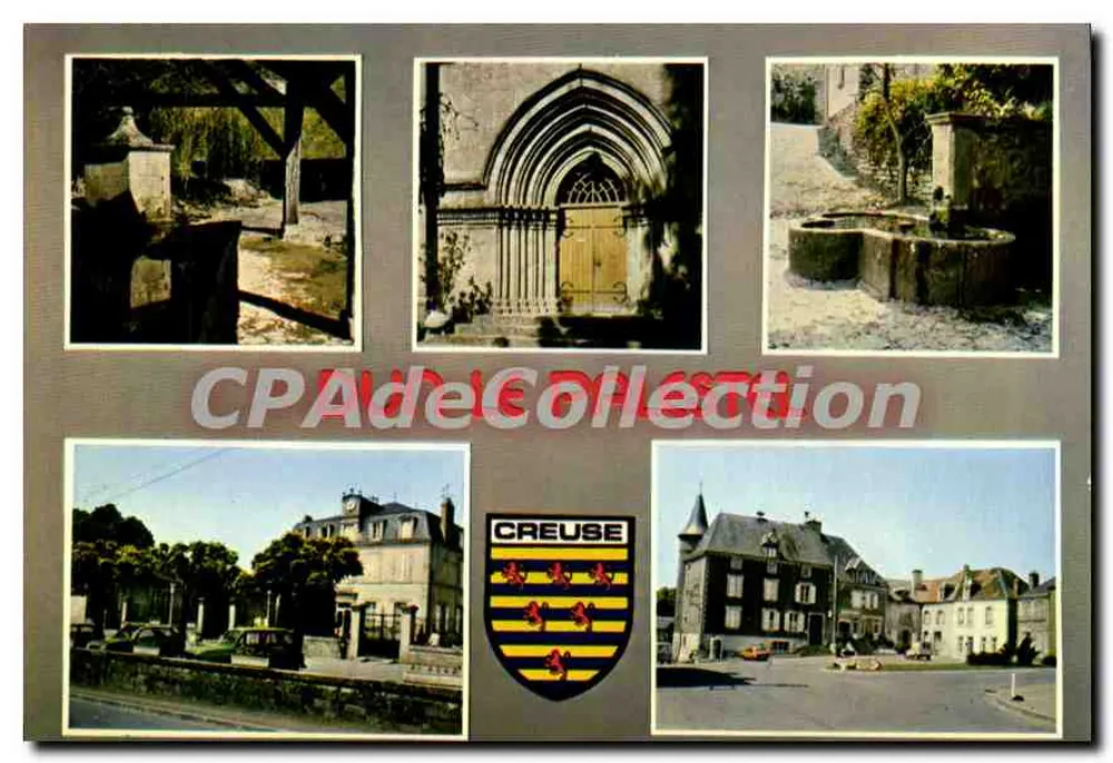 Dun-le-Palestel (Creuse) — Panoramablick mit Wappen — Verlag IRIS - Vorderseite