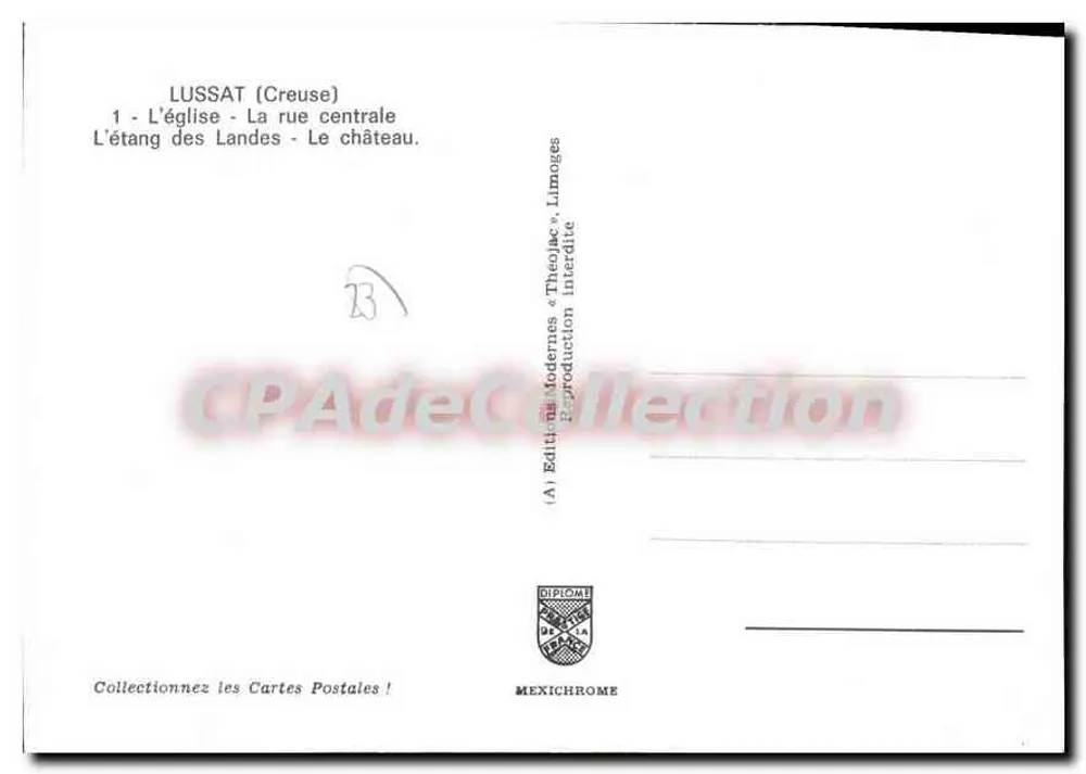 Lussat — Lembraça de Lussat — Edições Modernas « Theoljac », Limoges - Verso