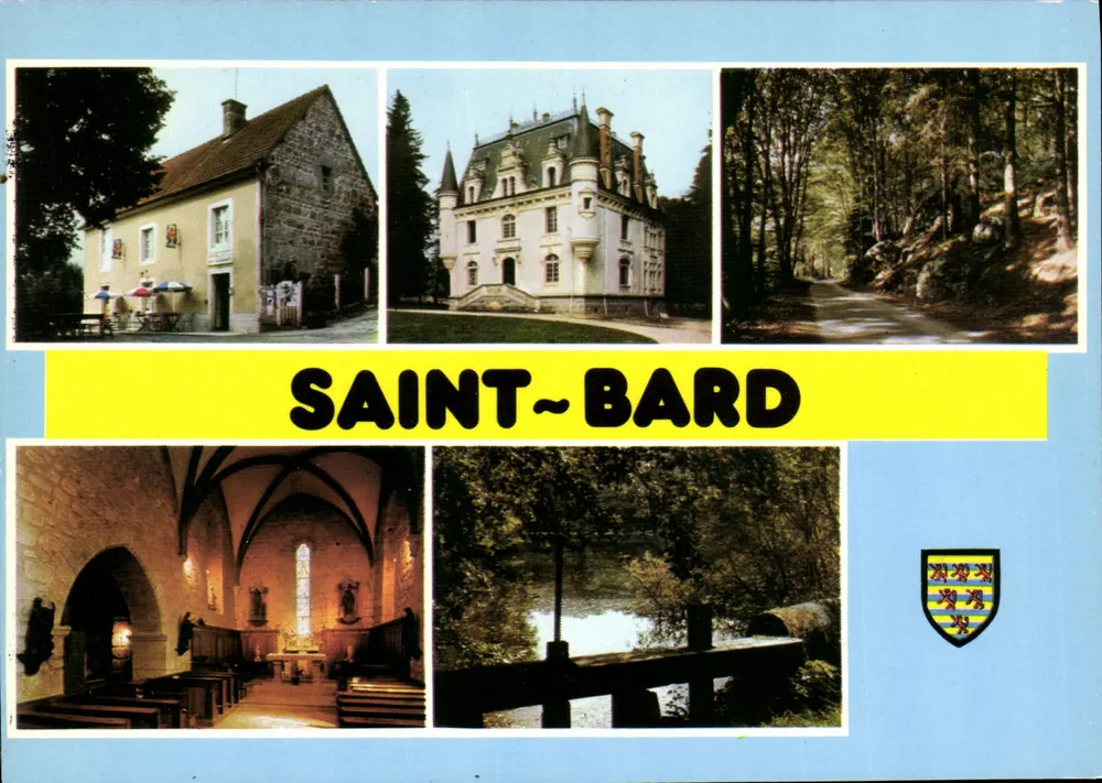 Saint-Bard — Vista de seu restaurante, castelo, floresta, igreja e rio — Edições IRIS Mexichrome - Frente
