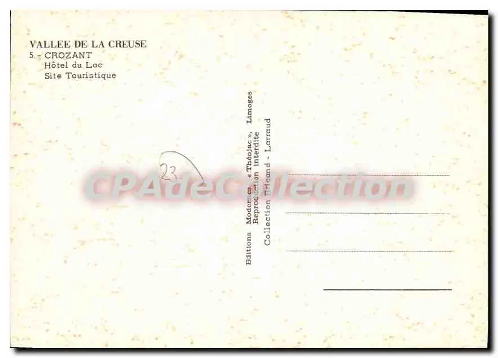 Hotel do Lago — Crozant — Vale da Creuse — Éditions Théolac - Verso