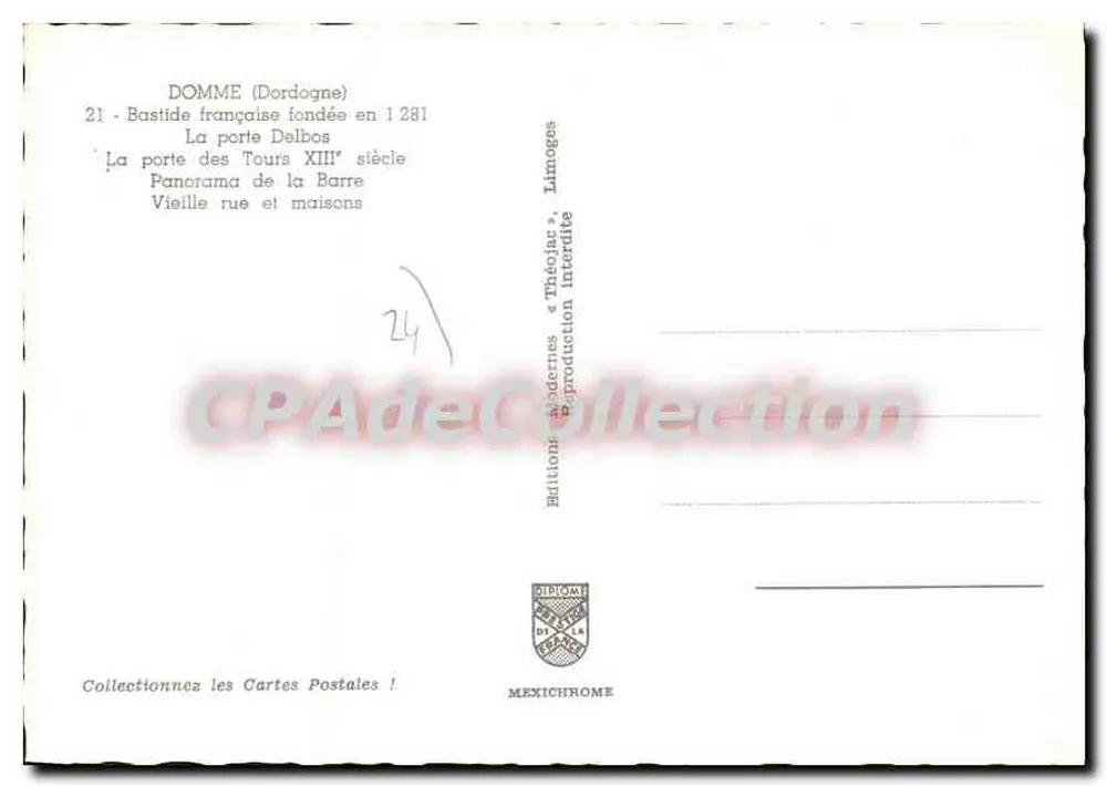 Domme — Bastide francesa fundada em 1281 — Edição Mexichrome - Verso