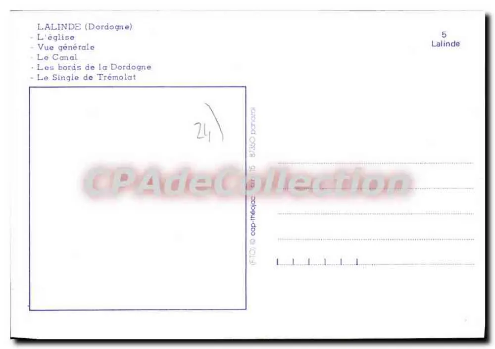 लालिंड (डॉर्डोंग्ने) — लालिंड का स्मृति चिन्ह — एडिटर CPAdéCollection, संख्या 5 - पीछे