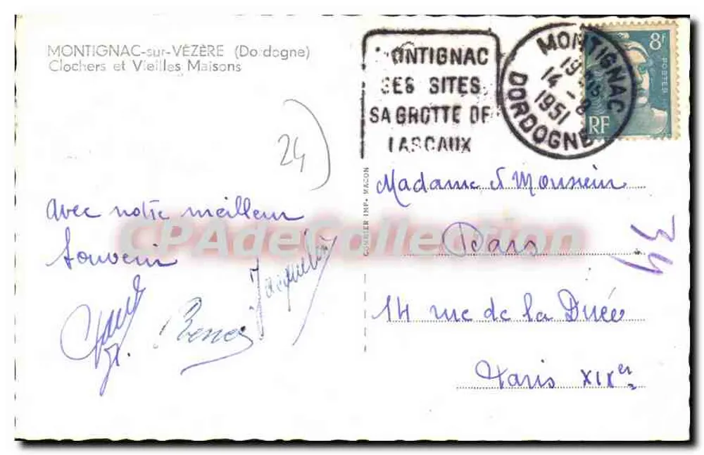 Montignac-sur-Vézère — Torres e Velhas Casas — editor P. Sim - Verso