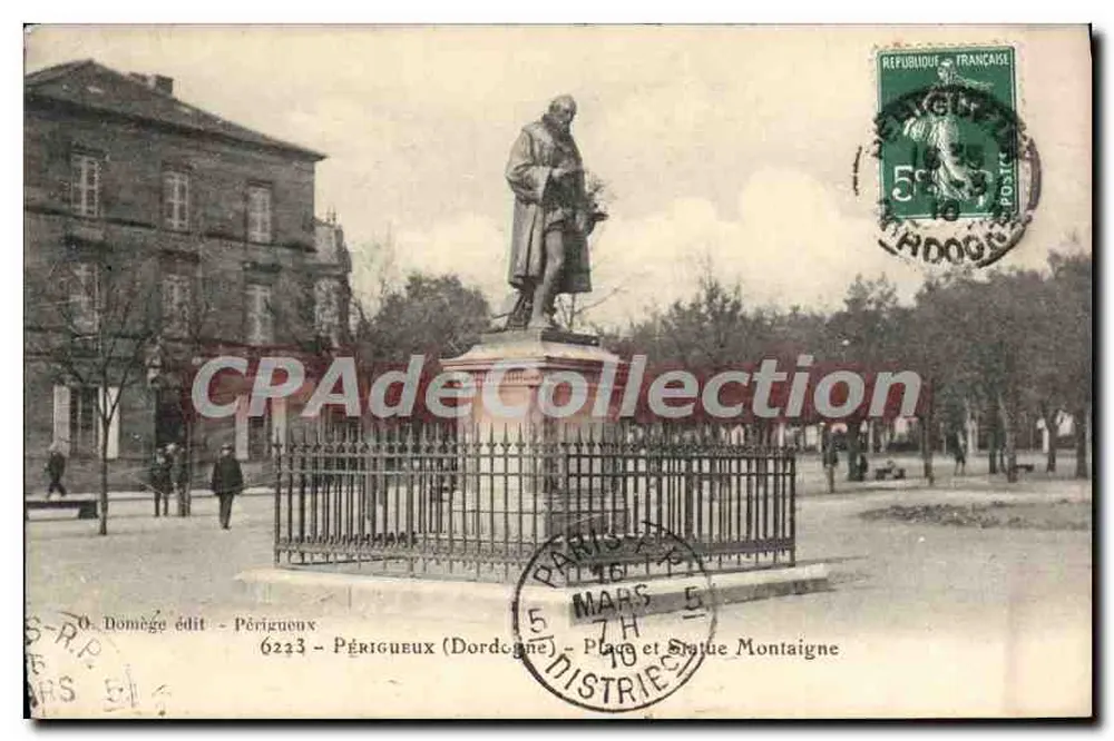 Périgueux (Dordogne) — Praça e Estátua de Montaigne — Dômege édit, n°6223 - Frente