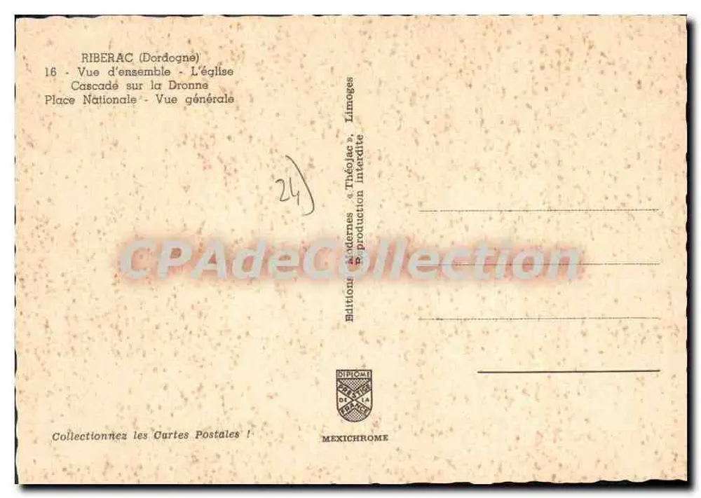 रिबेराक — एक सामान्य दृश्य जिसमें चर्च, झरना और शहर शामिल हैं — एडिटर मेक्सिक्रोम, संख्या 16 - पीछे