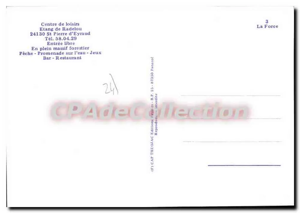 Étang de Radelou — Centro de lazer — Éditions THEOAC - Verso