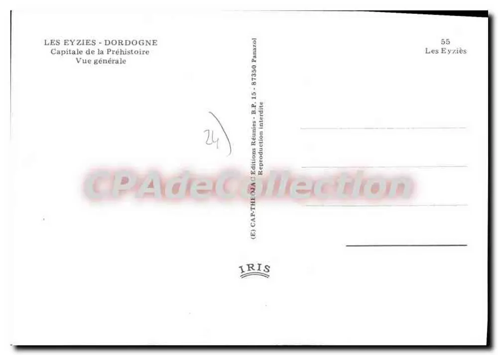 Les Eyzies - Dordogne — Capital da Pré-História — Éditions Réunies, n°55 - Verso