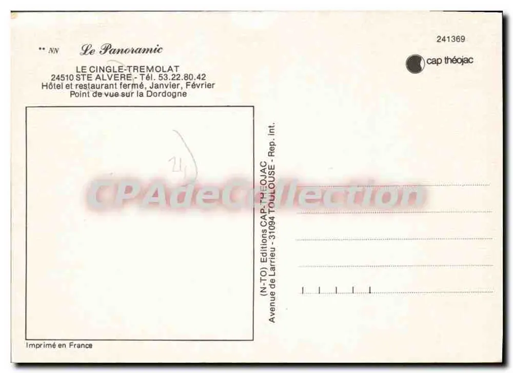 Der Panoramische — Hotel und Restaurant — Éditions CAP-THEOJAC - Rückseite