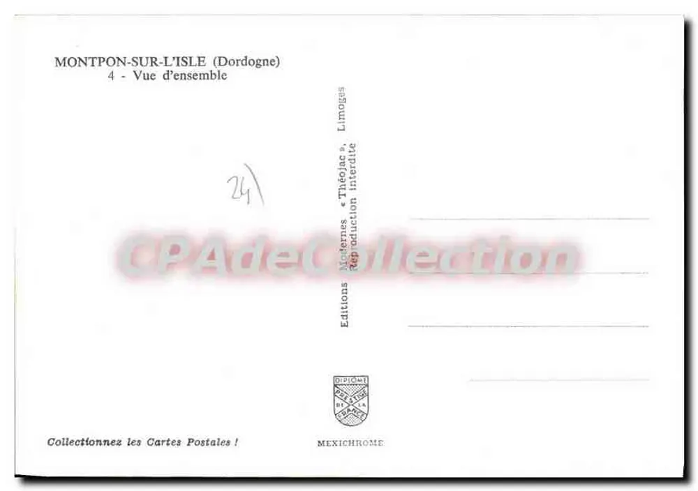 Montpon-sur-l'Isle (Dordogne) — Vista geral — Editions Mexichrome, Limoges, n°4 - Verso