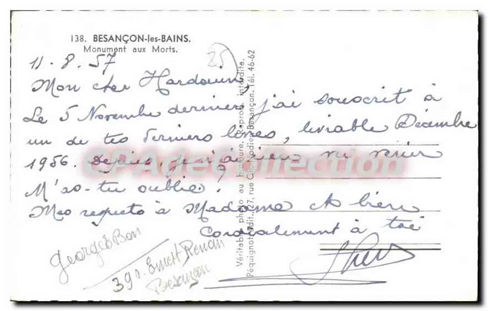 Besançon-les-Bains — Monumento a los Caídos — Déouït - Reverso