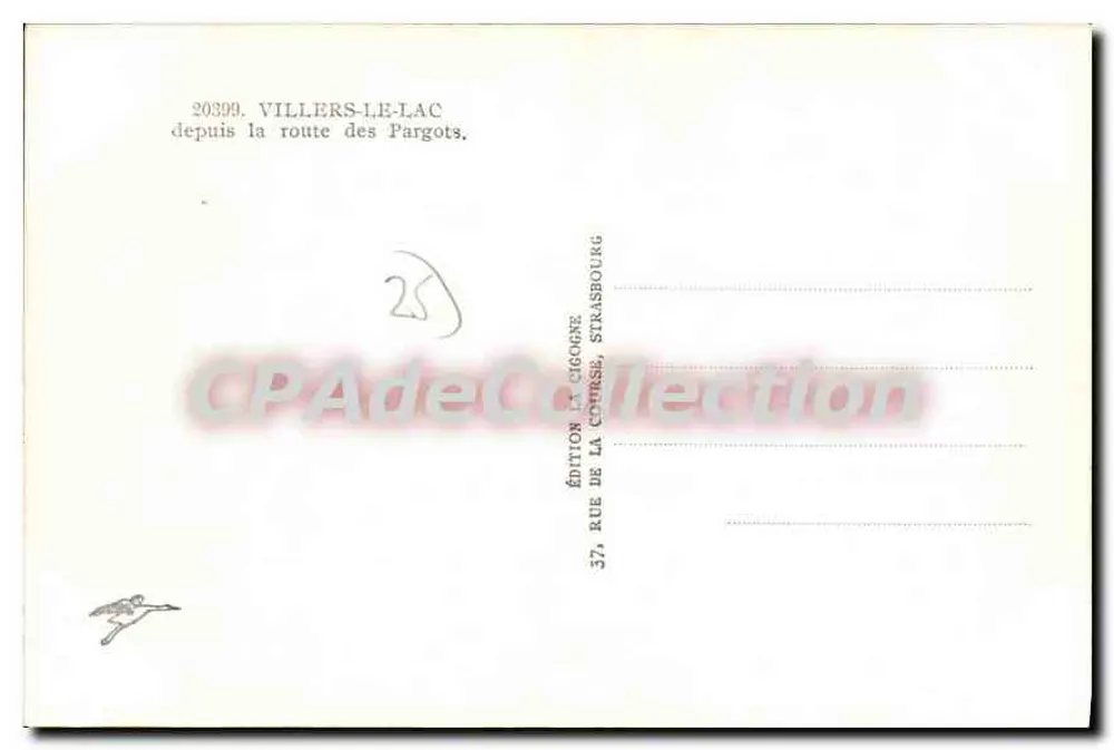 Villers-le-Lac — von der Route des Pargots — Verlag La Cigogne, Straßburg - Rückseite