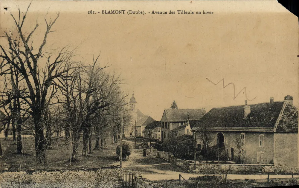 Blamont (Doubs) — Avenue des Tilleuls im Winter — Foto Montier Nr. 181 - Vorderseite