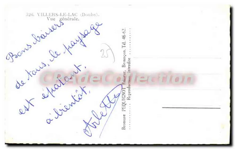 Villers-le-Lac — Vista generale — Bromura PEQUIGNOT, Besançon - Verso
