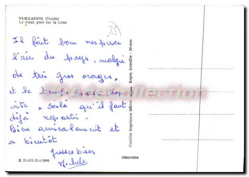 El viejo puente sobre la Loue — Vuillafans (Doubs) — Editor Combier - Reverso