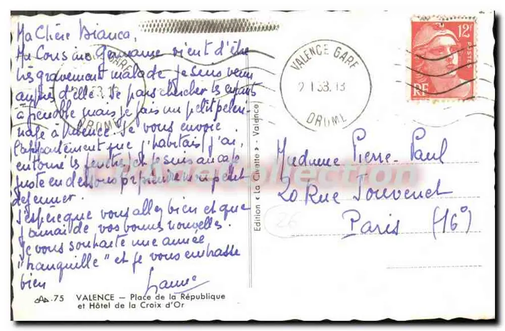 Hôtel de la Croix d'Or — Grand Café de Valence — Place de la République — Edition La Croix d'Or - Rückseite