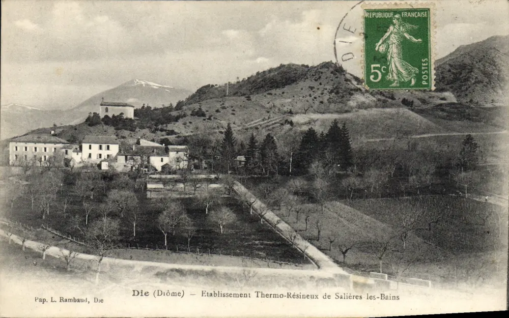 Die (Drôme) — Etablissement Thermo-Résineux de Salières-les-Bains — Pap. L. Rambaud, Die - Vorderseite