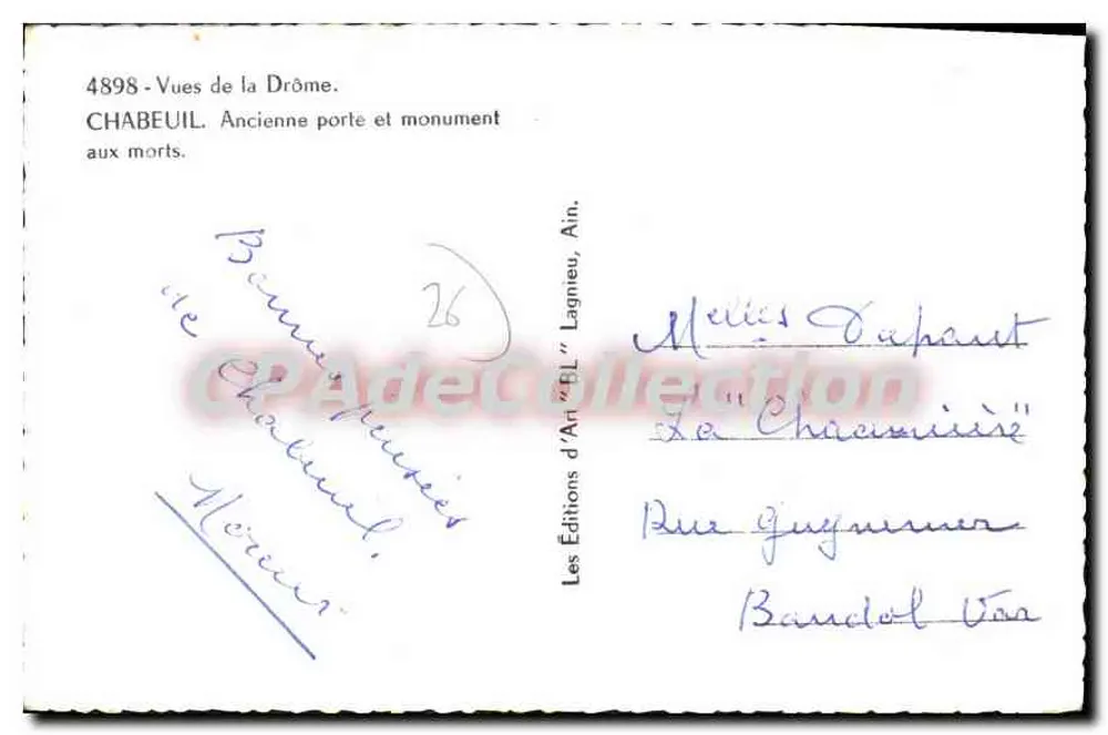 Chabeuil — Antiga porta dos mortos — Les Éditions d'Art 'BL' Lagneu, Ain - Verso