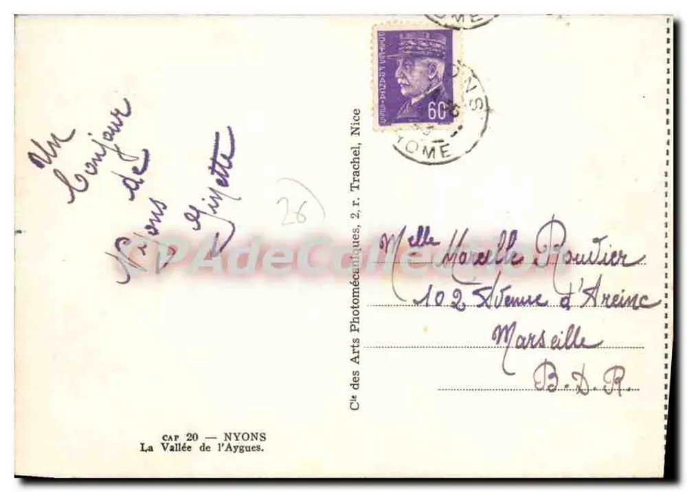 A Valle da Aygues — Nyons — Cie des Arts Photomécaniques, 2, r. Trachel, Nice - Verso