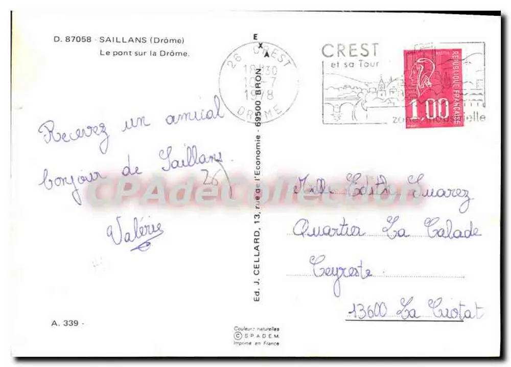 Most nad Drömą — Saillans (Drôme) — Wyd. J. Cellard, nr A.339 - Rewers