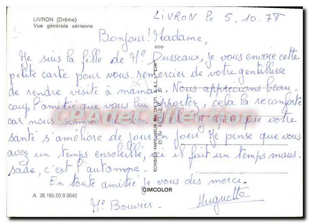 Livrón (Drôme) — Vista geral aérea — Bilhete postal antigo de Coleção - Verso