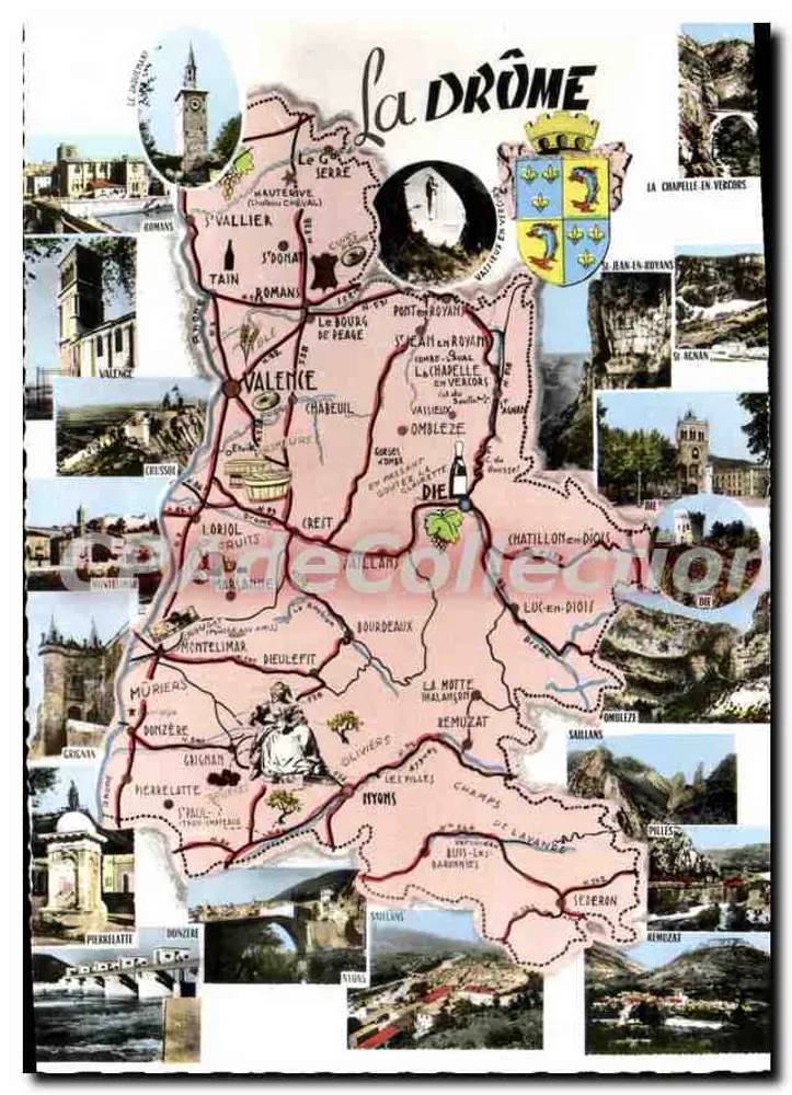 A Drôme — Carta postal turística com vignetas de locais — editor COCHER - Frente