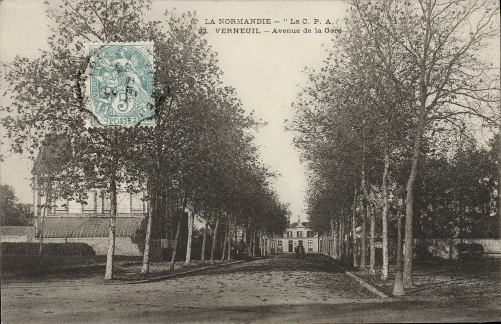 Verneuil - Avenue de la Gare — Antike Ansichtskarte — Verlag La Normandie, n°22 - Vorderseite