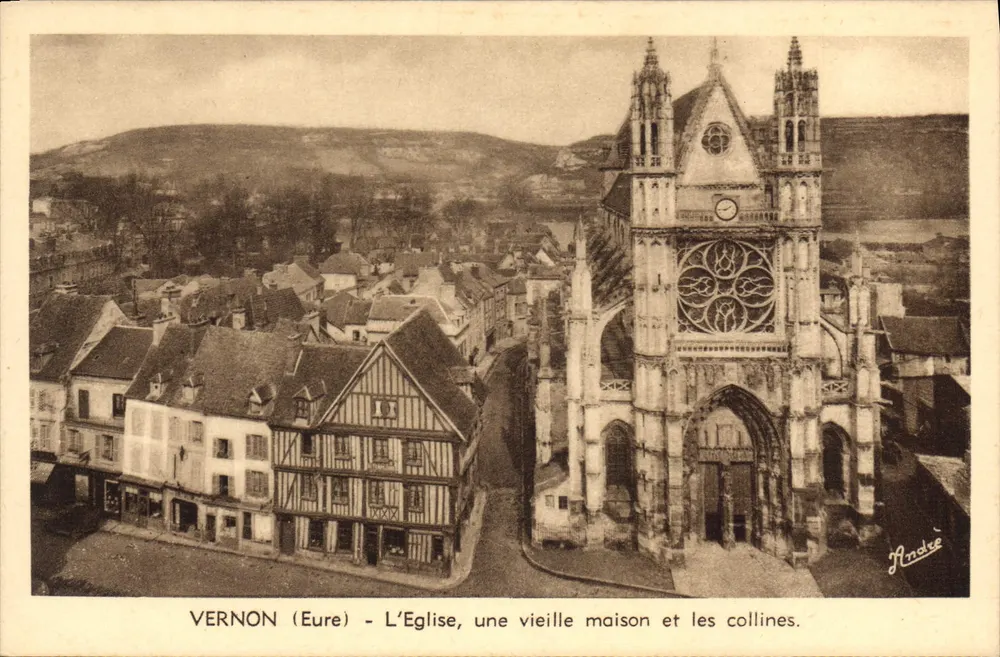 Vernon (Eure) - Die Kirche, ein altes Haus und die Hügel — André - Vorderseite