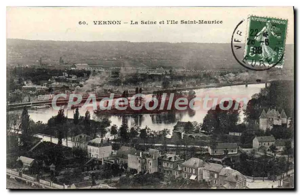 Vernon — Die Seine und Île Saint-Maurice — C. Walecuit, phot. edit. Paris - Vorderseite