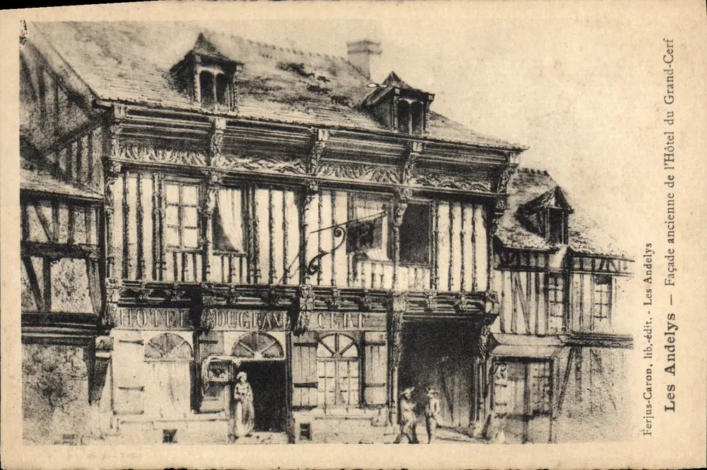 Les Andelys — alte Fassade des Hotels Grand-Cerf — Ferijs-Caron, Verlag - Vorderseite