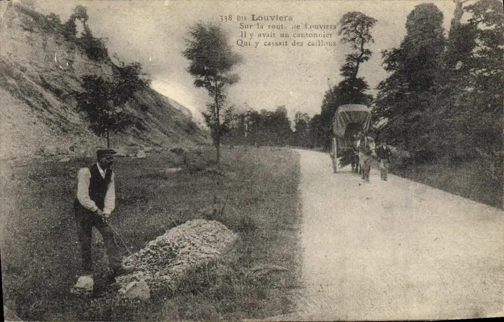 Auf der Straße nach Louviers — Straßenarbeiter, der Steine zerschlägt — unbekannter Verlag, n° 338 - Vorderseite