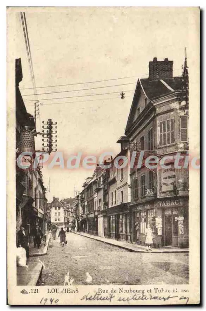 Louvières — Rue de Neubourg und Tabac — CPAdeCollection n°121 - Vorderseite