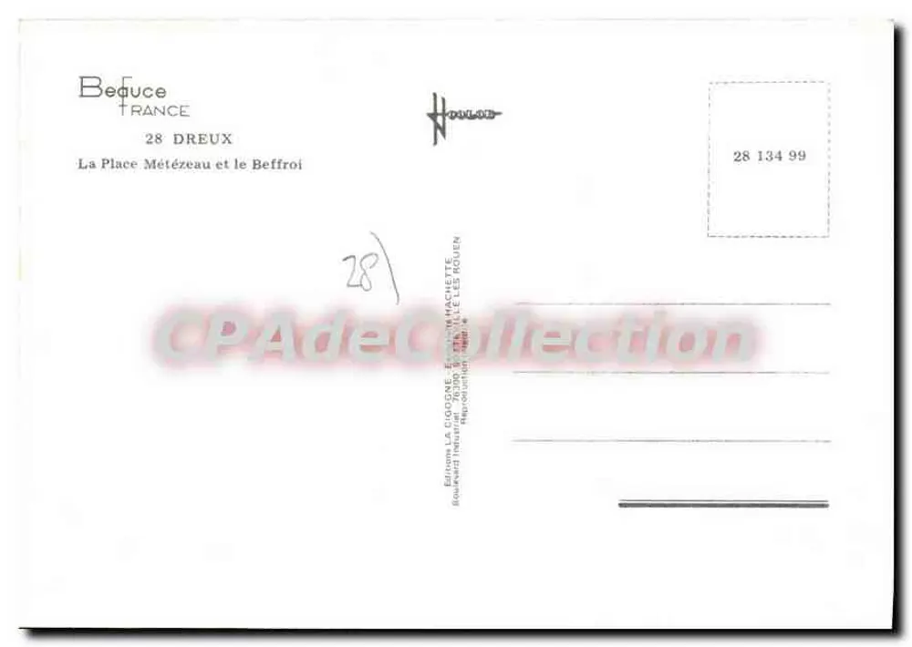 Beaune - Place Métezeau e o Beffroi — edição La Cigogne, n° 28 134 99 - Verso