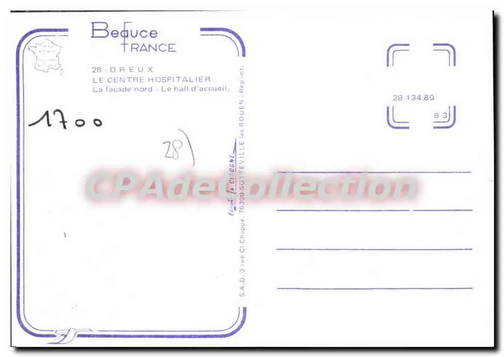 Dreux — O Centro Hospitalar — S.A.D. 3 rua C. Chappe, 75300 Sainte-Valle - Verso