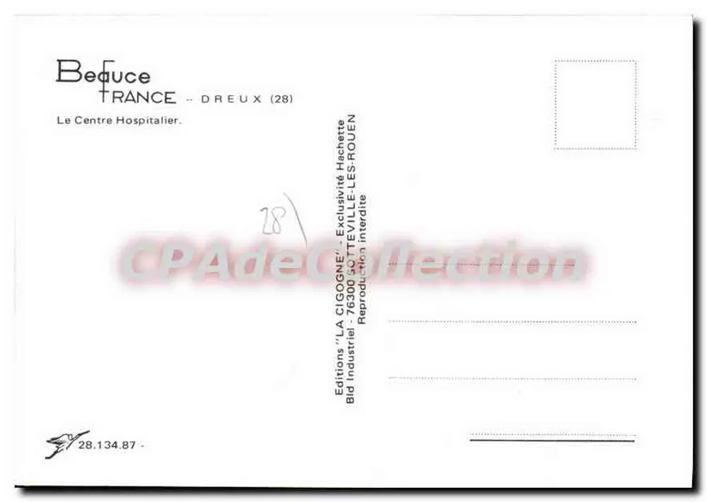 Centro Hospitalar de Dreux — Edições 'LA CIGOGNE' — n° 28.134.87 - Verso