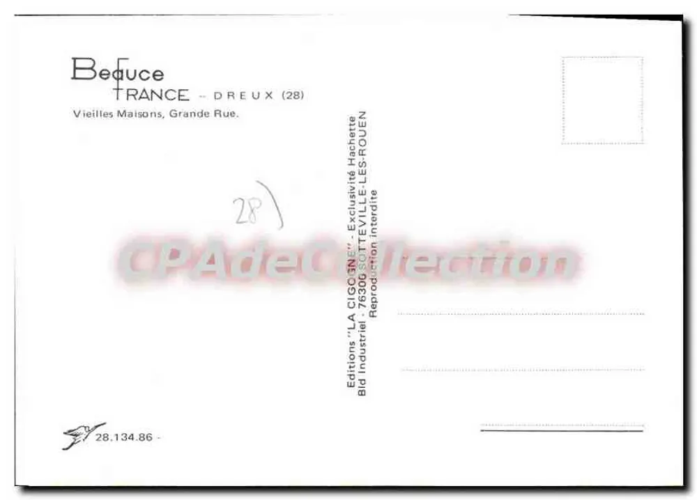 Dreux — Velhas Casas, Grande Rue — Edições 'LA CIGOGNE' - Verso