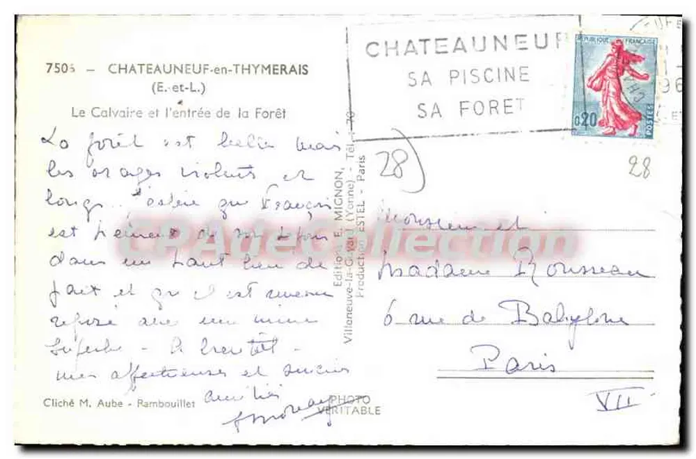 Der Calvarienberg und der Eingang in den Wald — Châteauneuf-en-Thymerais — Verlag E. Mignon, Paris - Rückseite